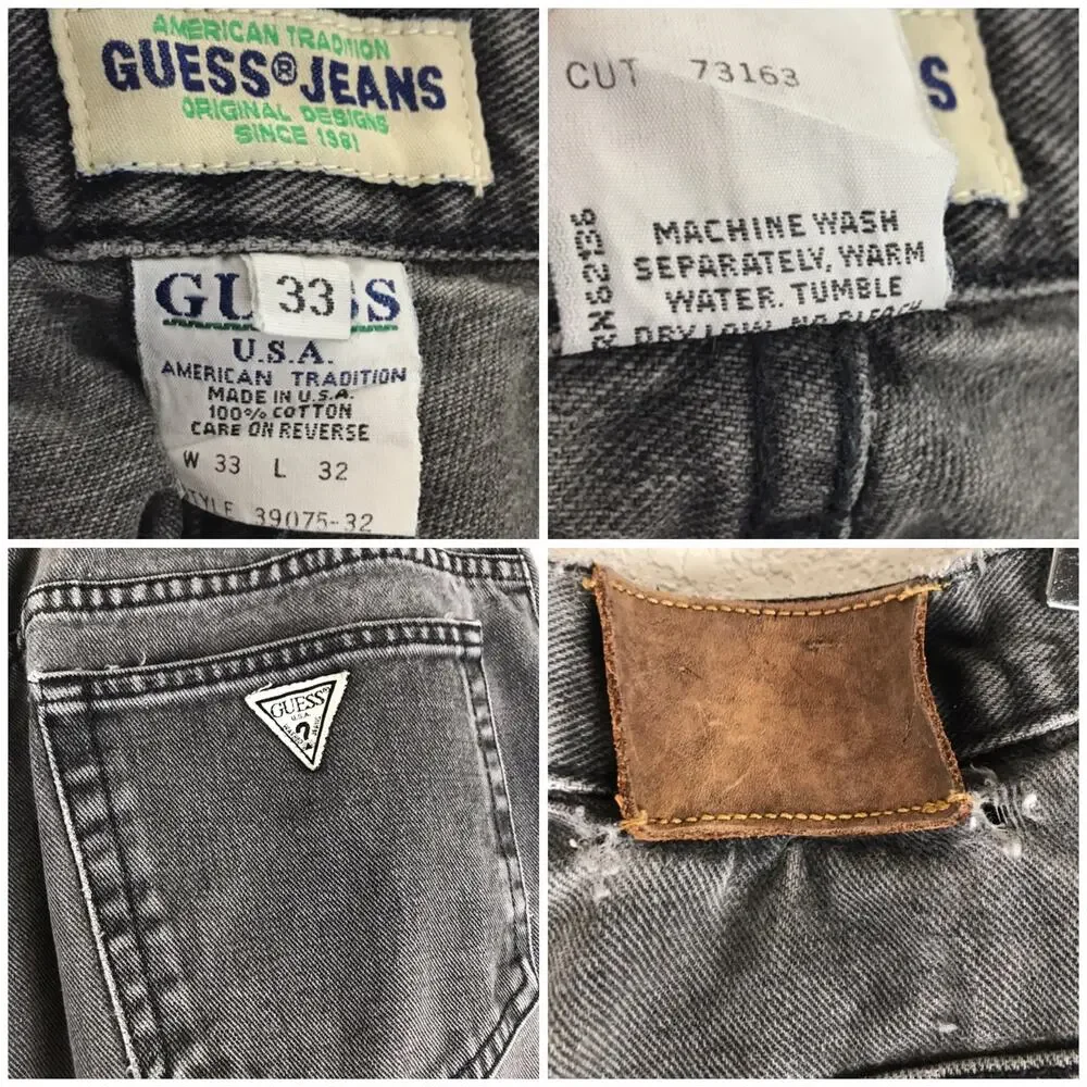 Vintage Men's Guess Jeans Faded Black Cotton Denim Thrashed Grunge USA Made 30
